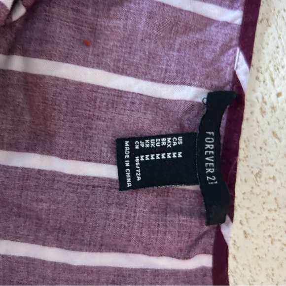 Forever 21 Size M Wide Leg Jumpsuit | Burgundy & White Stripes | 100% Rayon | - Picture 7 of 7